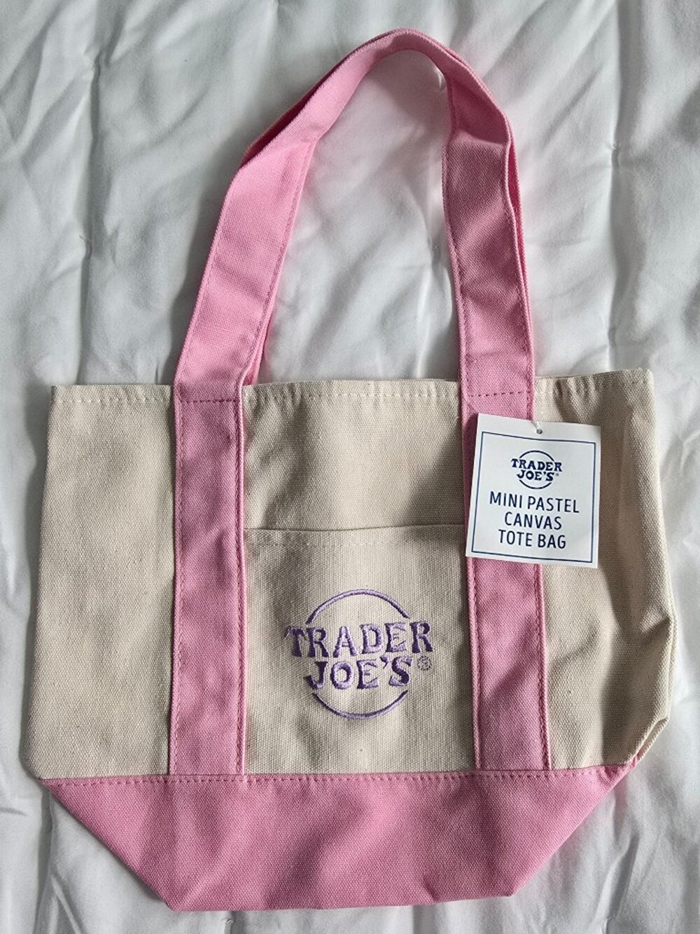 NWT Trader Joe’s Mini Tote Bag - Natural and Pink NEW